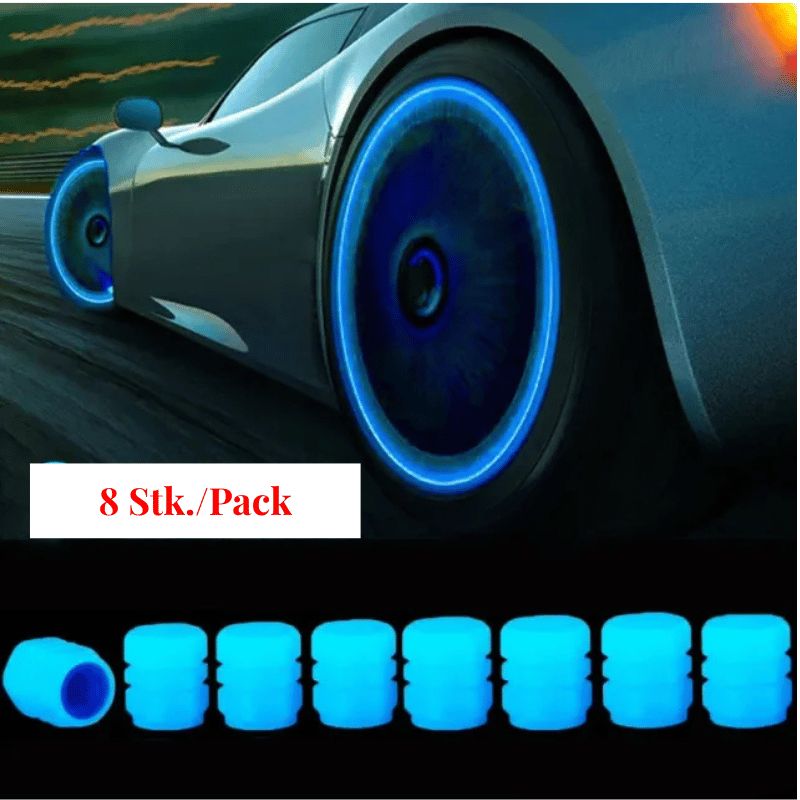 Luminous tire valve caps for cars – fluorescent, universal fit