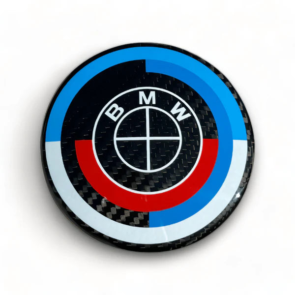 BMW 50th Anniversary Carbon Fiber Emblem – Premium BMW Badge Upgrade