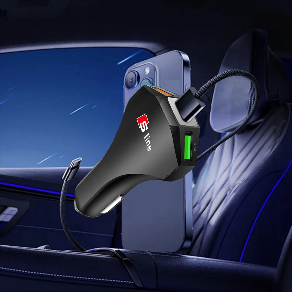 35W Audi USB-C Fast Car Charger – Type-C & USB Auto Charging Adapter S-Line Design