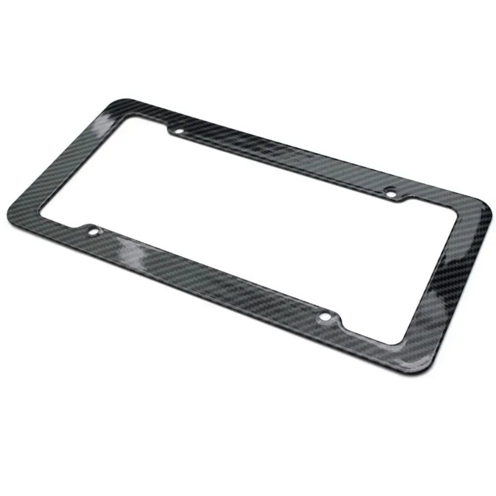 Carbon Look License Plate Frame – Universal Car Number Plate Holder with Screw Kit