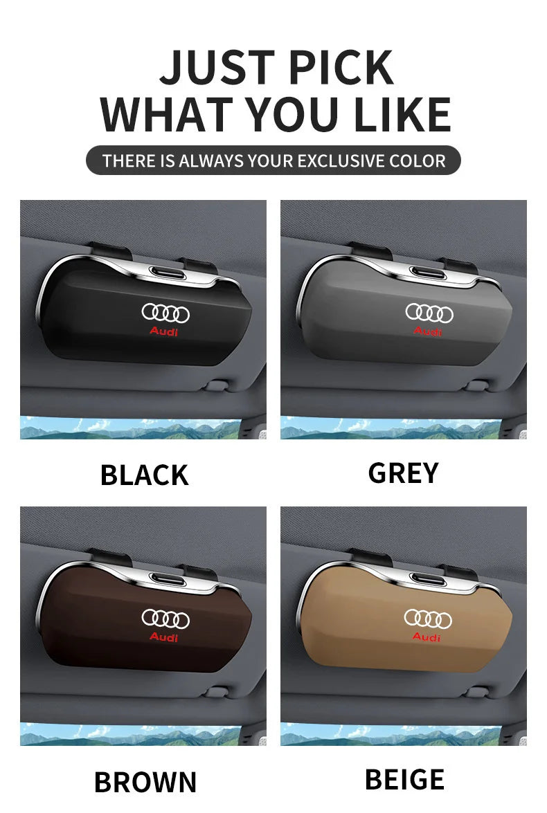 Sunglasses holder for Audi – Premium storage box for sun visors (Q3, Q5, Q7, Q8, A3, A4, A5, A6, A7, A8)