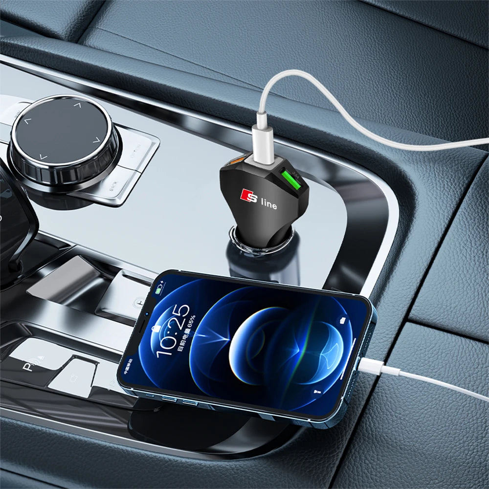 35W Fast Charger for Audi – Type-C & USB Car Charging Adapter S-Line Design