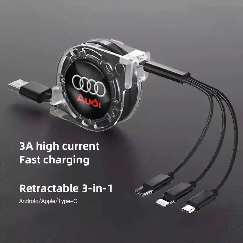 3-in-1 USB charging cable for Audi – multi-charger with Type-C, Micro-USB & Lightning connector