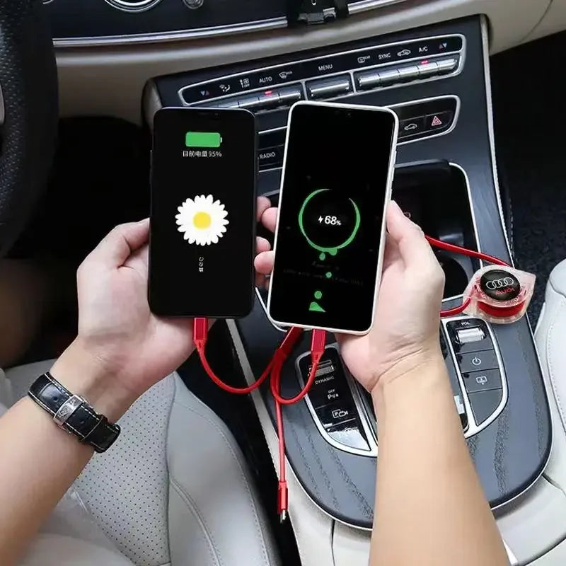 3-in-1 USB charging cable for Audi – multi-charger with Type-C, Micro-USB & Lightning connector