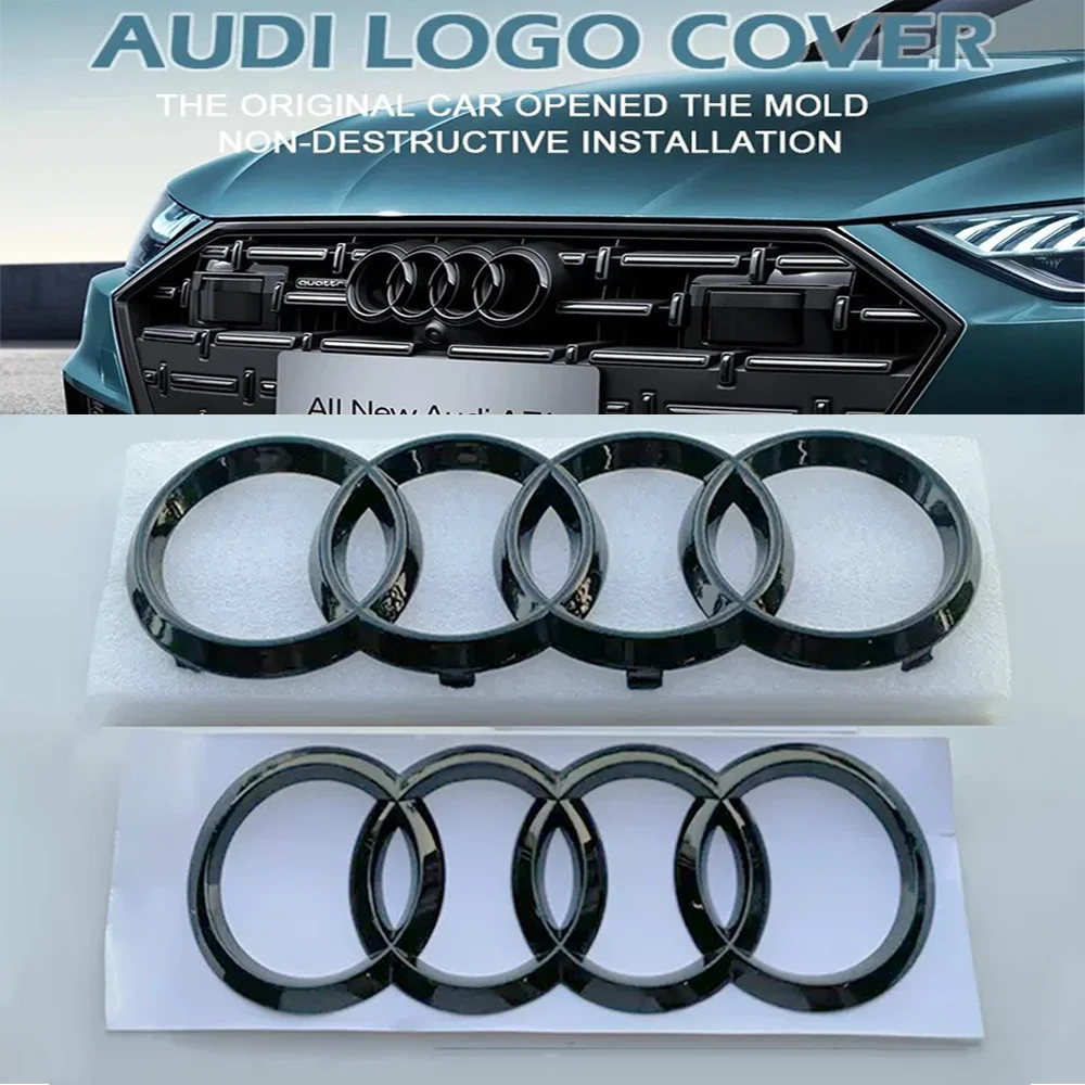 Audi 4 Rings Emblem – Black or Silver Front Grill & Rear Badge for A3 A4 A5 A6 A7 Q2 Q3 Q5 Q8 TT