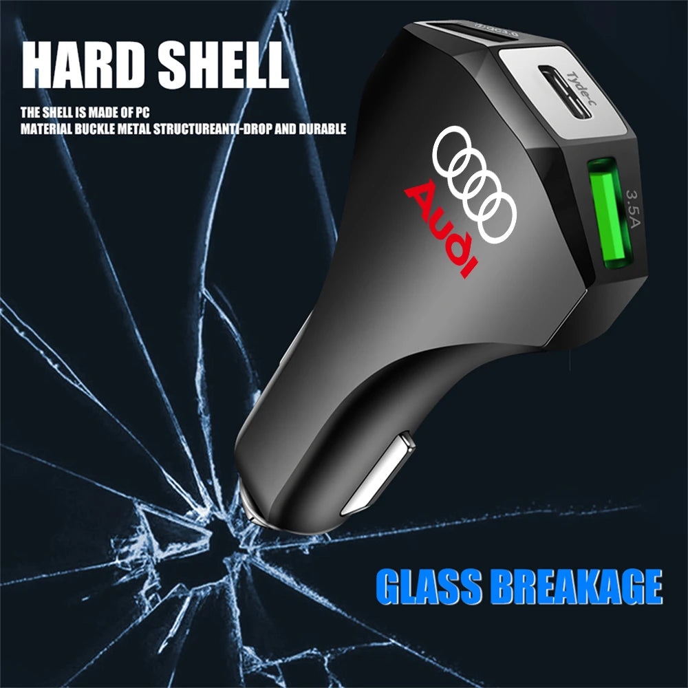 35W Audi USB-C Fast Car Charger – Type-C & USB Auto Charging Adapter S-Line Design