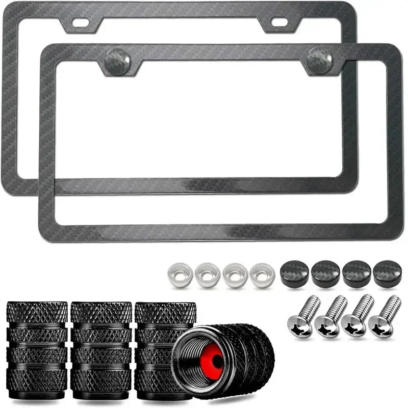 Carbon Look License Plate Frame – Universal Car Number Plate Holder with Screw Kit