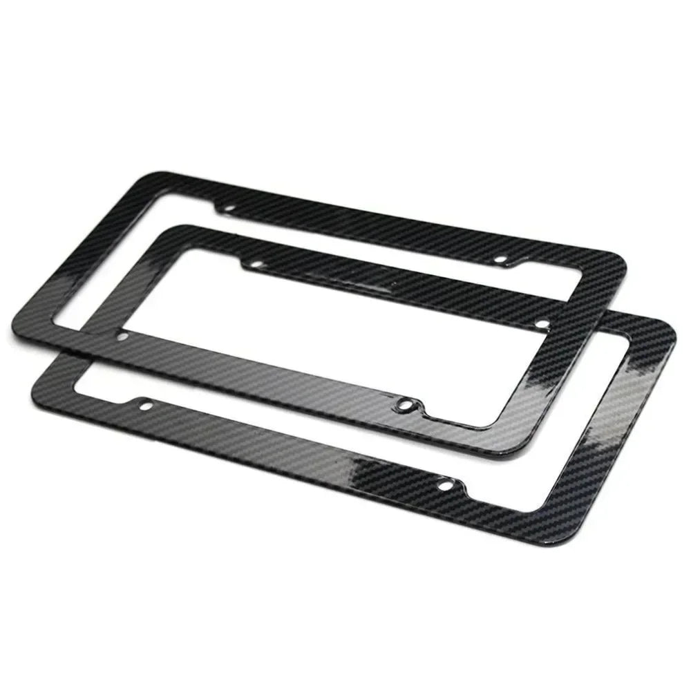 Carbon Look License Plate Frame – Universal Car Number Plate Holder with Screw Kit