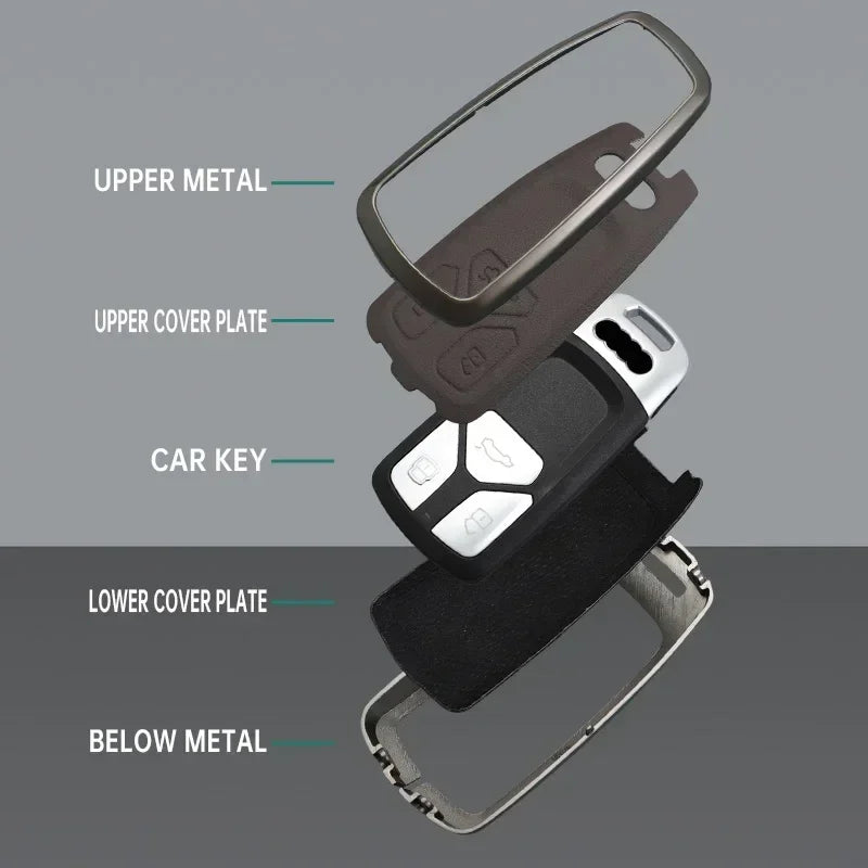 Zinc alloy & leather car key cover for Audi A6 / S6 / RS6 – protective case with key chain