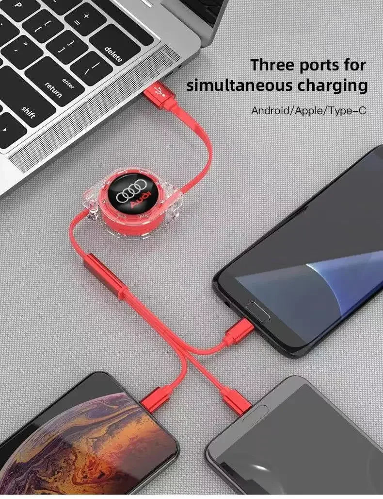 3-in-1 USB charging cable for Audi – multi-charger with Type-C, Micro-USB & Lightning connector