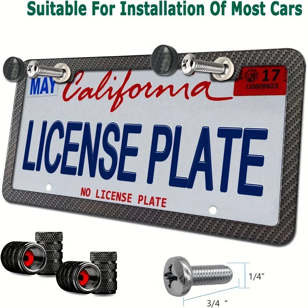 Carbon Look License Plate Frame – Universal Car Number Plate Holder with Screw Kit