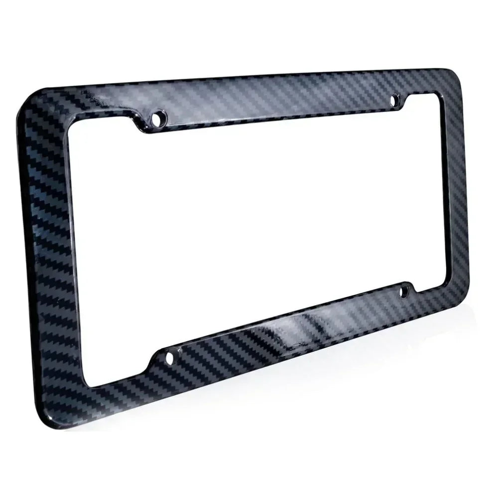 Carbon Look License Plate Frame – Universal Car Number Plate Holder with Screw Kit