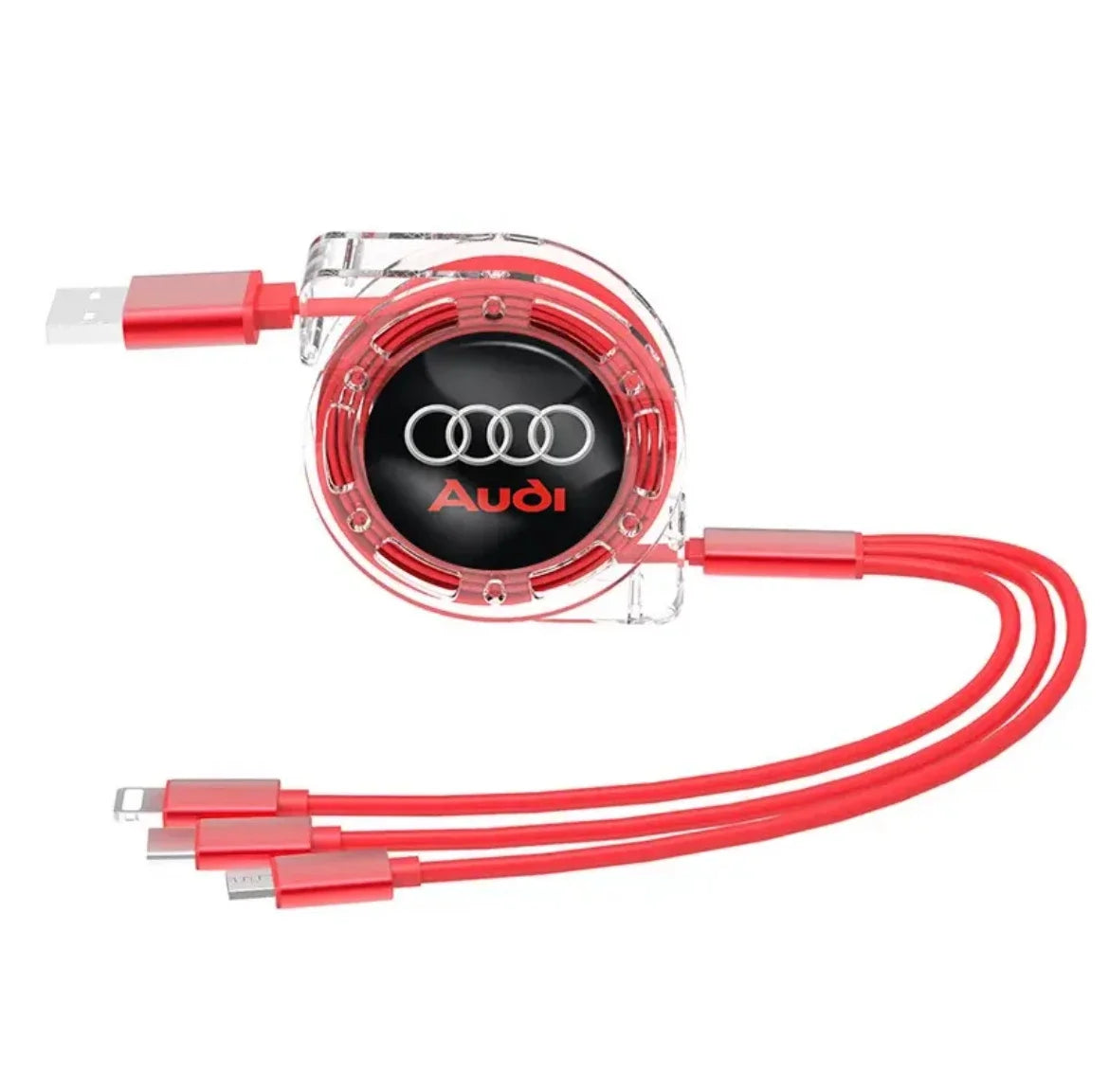 3-in-1 USB charging cable for Audi – multi-charger with Type-C, Micro-USB & Lightning connector