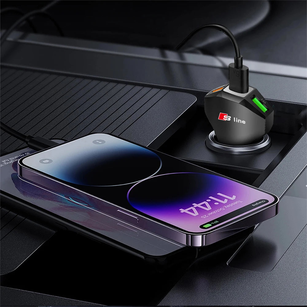 35W Audi USB-C Fast Car Charger – Type-C & USB Auto Charging Adapter S-Line Design