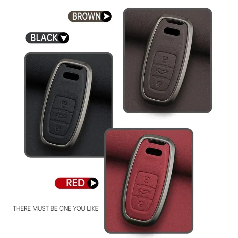 Zinc alloy & leather car key cover for Audi A6 / S6 / RS6 – protective case with key chain