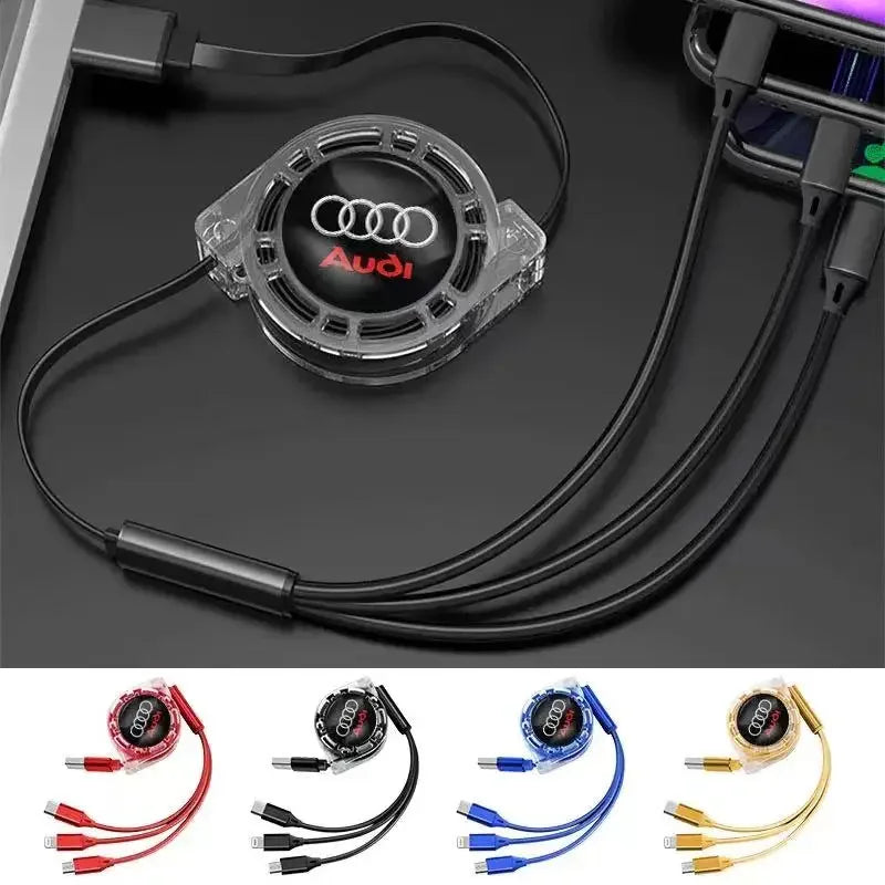 3-in-1 USB charging cable for Audi – multi-charger with Type-C, Micro-USB & Lightning connector
