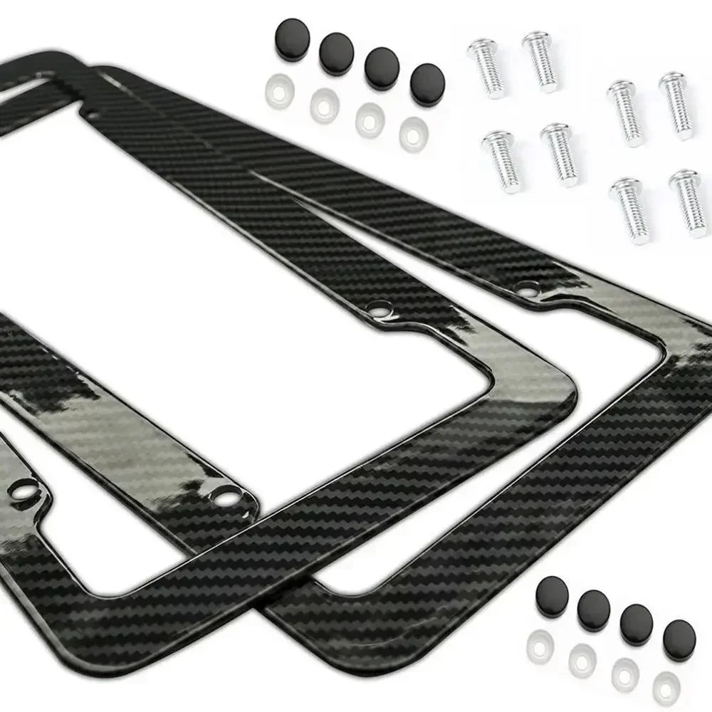 Carbon Look License Plate Frame – Universal Car Number Plate Holder with Screw Kit
