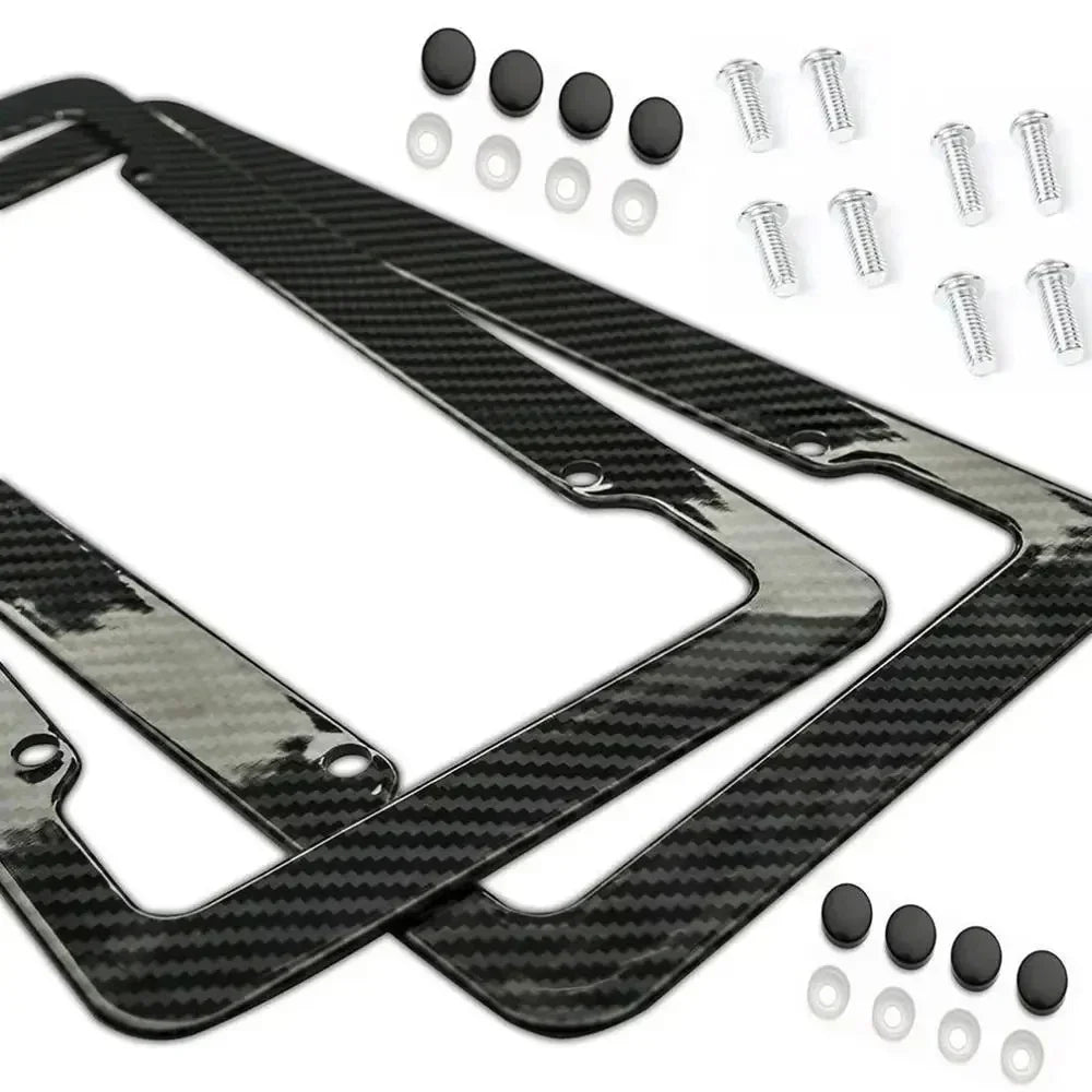 Carbon Look License Plate Frame – Universal Car Number Plate Holder with Screw Kit