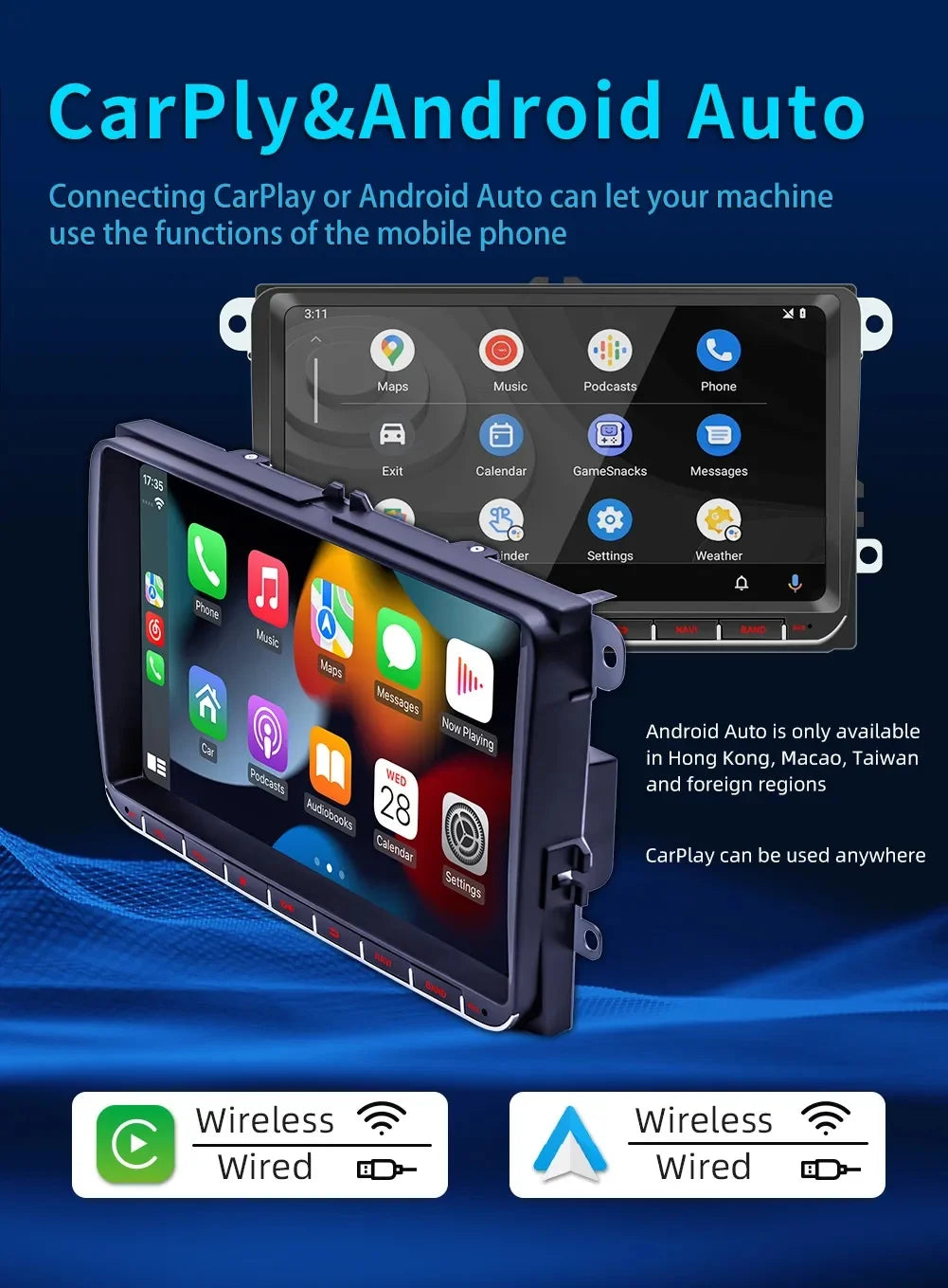 Android multimedia system for Volkswagen with CarPlay, Android Auto & GPS