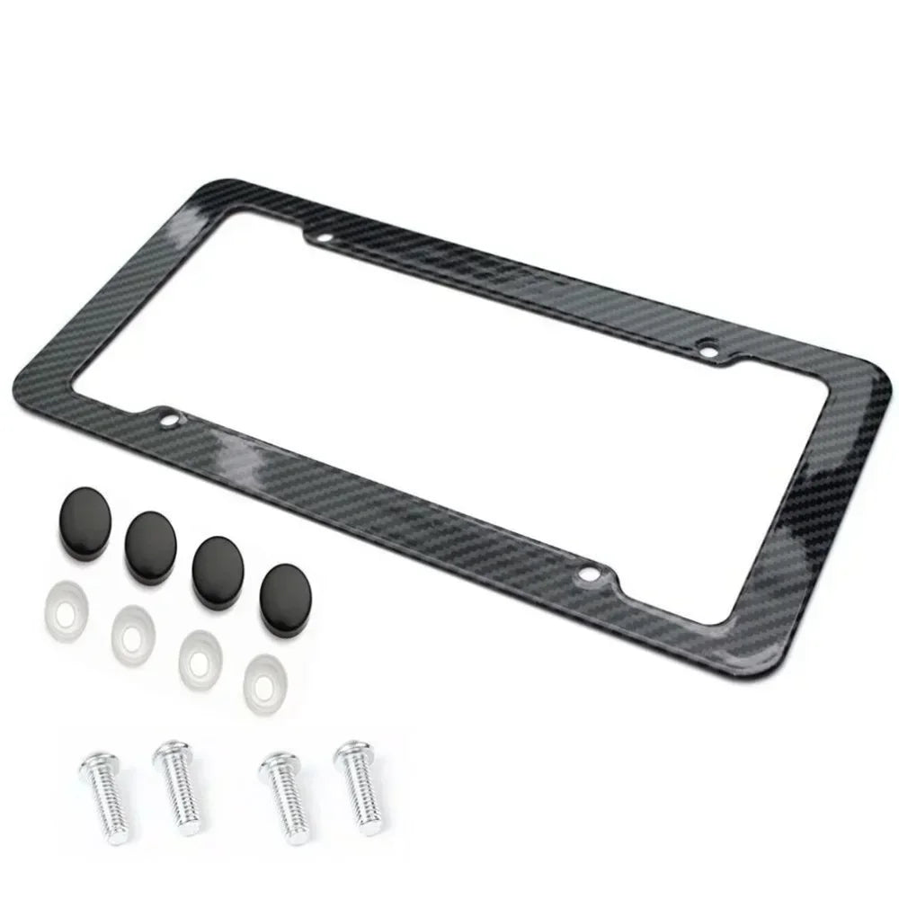 Carbon-look license plate holder – Universal car license plate frame with screw set