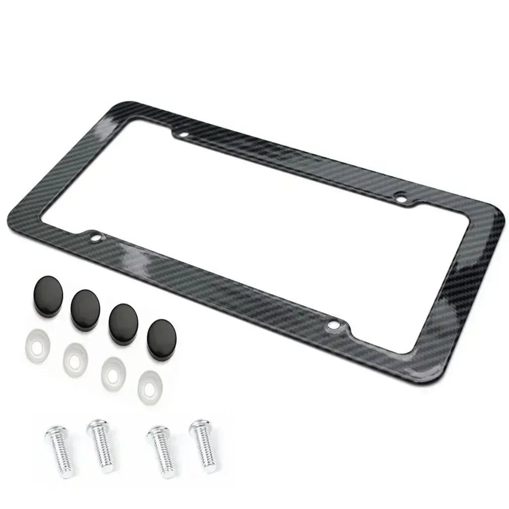 Carbon-look license plate holder – Universal car license plate frame with screw set