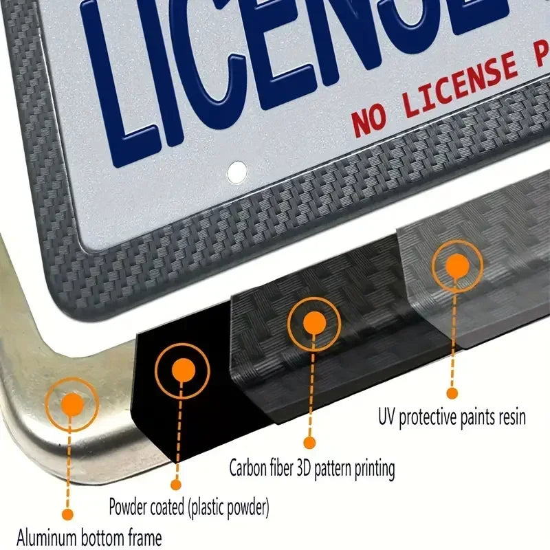 Carbon Look License Plate Frame – Universal Car Number Plate Holder with Screw Kit