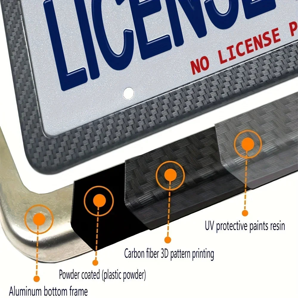 Carbon Look License Plate Frame – Universal Car Number Plate Holder with Screw Kit