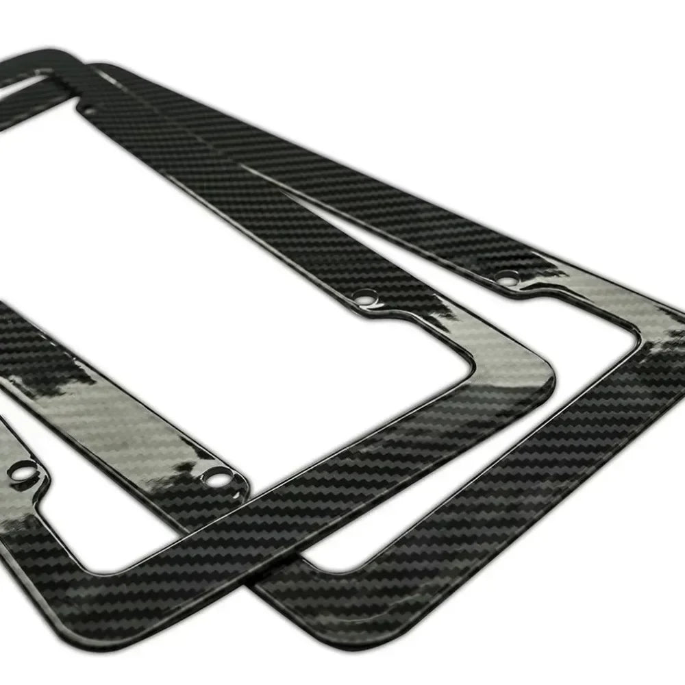 Carbon Look License Plate Frame – Universal Car Number Plate Holder with Screw Kit