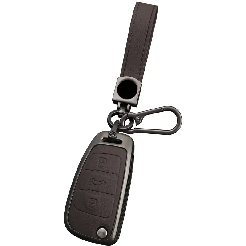 Zinc alloy & leather car key cover for Audi A6 / S6 / RS6 – protective case with key chain
