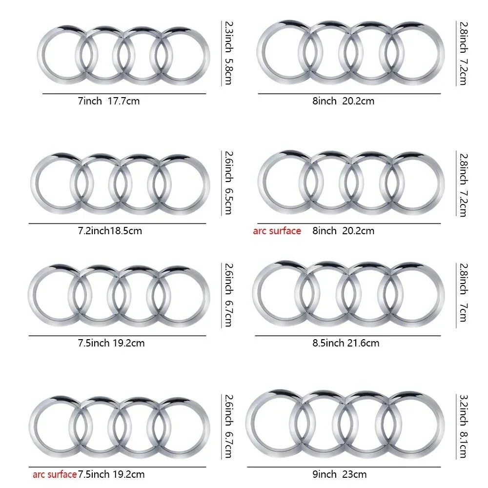 Black or silver 4-ring emblem for Audi – front grill & rear logo badge (A3, A4, A5, A6, A7, Q2, Q3, Q5, Q8, TT)