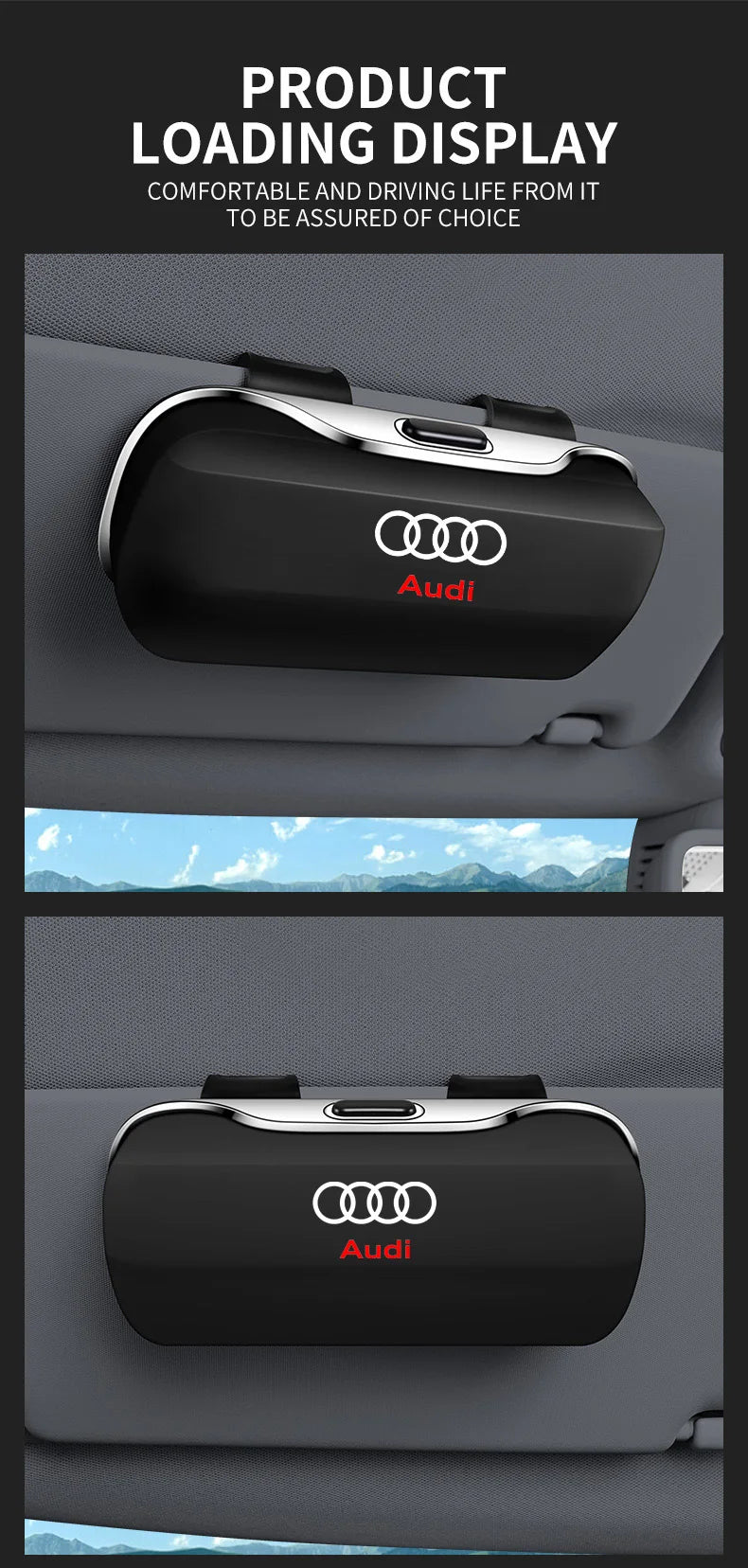 Sunglasses holder for Audi – Premium storage box for sun visors (Q3, Q5, Q7, Q8, A3, A4, A5, A6, A7, A8)