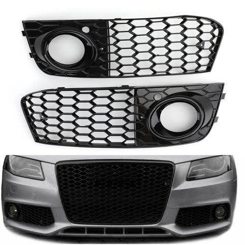 Audi A4 B8 honeycomb fog light grille set – gloss black ABS mesh inserts for 2009–2012 front bumper