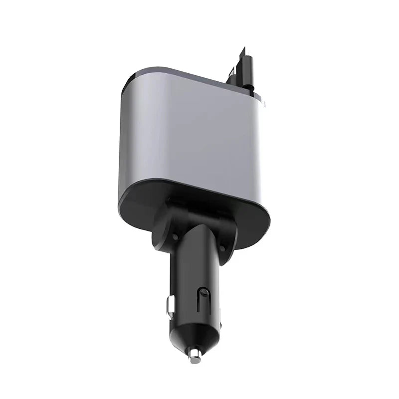 USB car charger with retractable cable and 100W fast charging