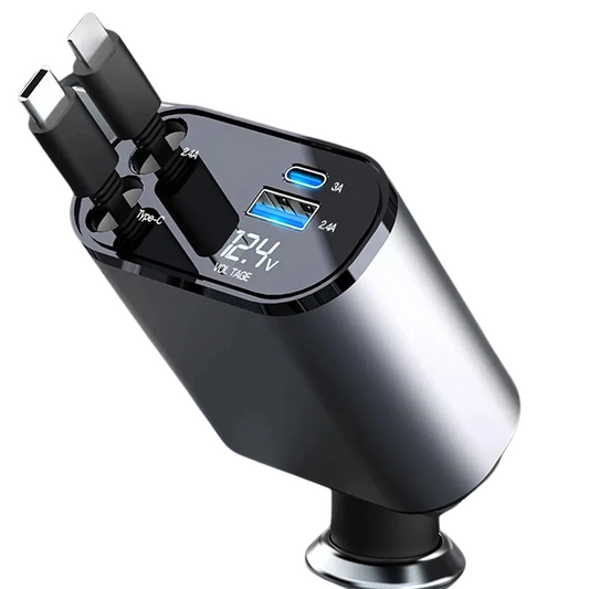 100W USB car charger with retractable cable fast charging adapter