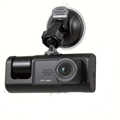 1080P dual dash cam with front and cabin cameras, infrared night vision, loop recording and wide-angle Full HD recording for vehicle security.