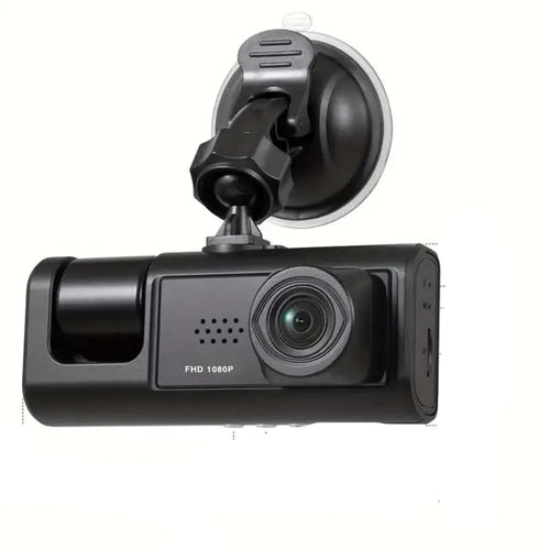 1080P dual dash cam with front and cabin cameras, infrared night vision, loop recording and wide-angle Full HD recording for vehicle security.