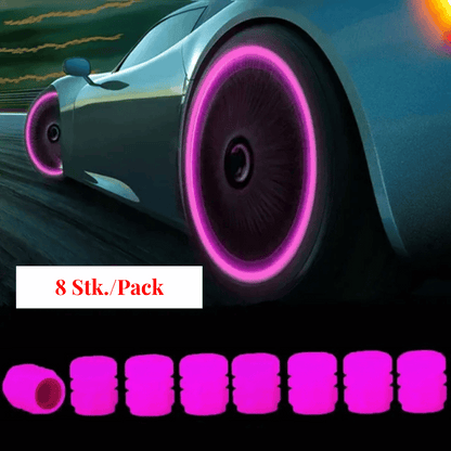 Luminous tire valve caps for cars – fluorescent, universal fit