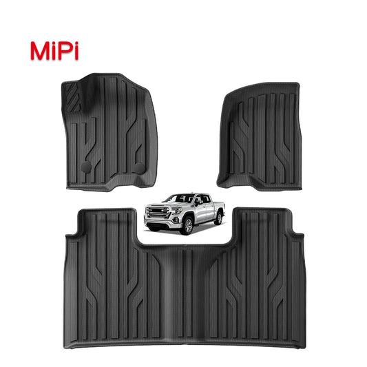 3D TPE all weather floor mats for Chevy Silverado and GMC Sierra 2019 to 2023 with waterproof and anti slip protection.
