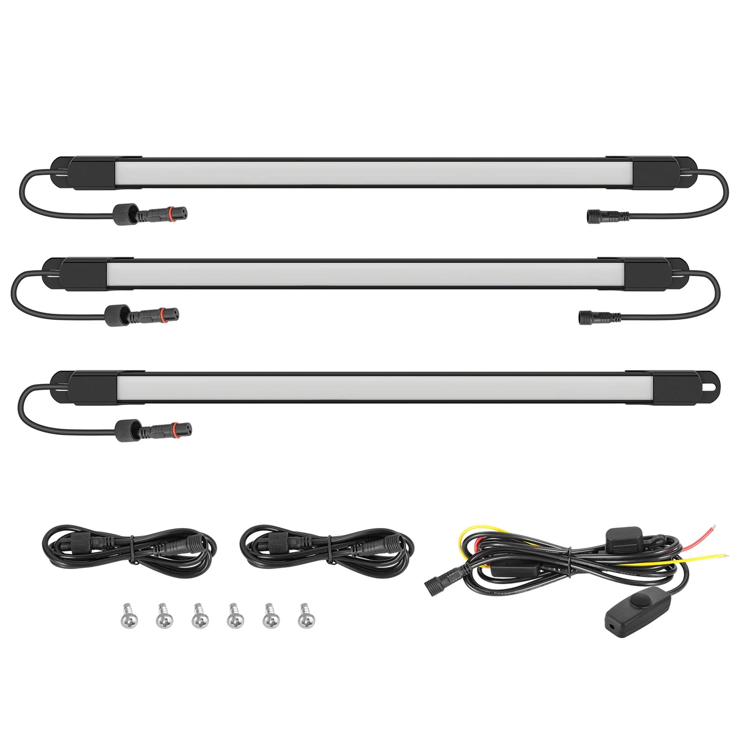 3 piece waterproof LED truck bed lighting kit with 198 bright white LEDs for pickup cargo areas and nighttime illumination.