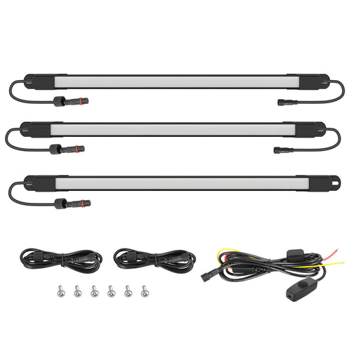 3 piece waterproof LED truck bed lighting kit with 198 bright white LEDs for pickup cargo areas and nighttime illumination.