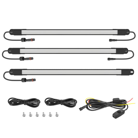 3 piece waterproof LED truck bed lighting kit with 198 bright white LEDs for pickup cargo areas and nighttime illumination.