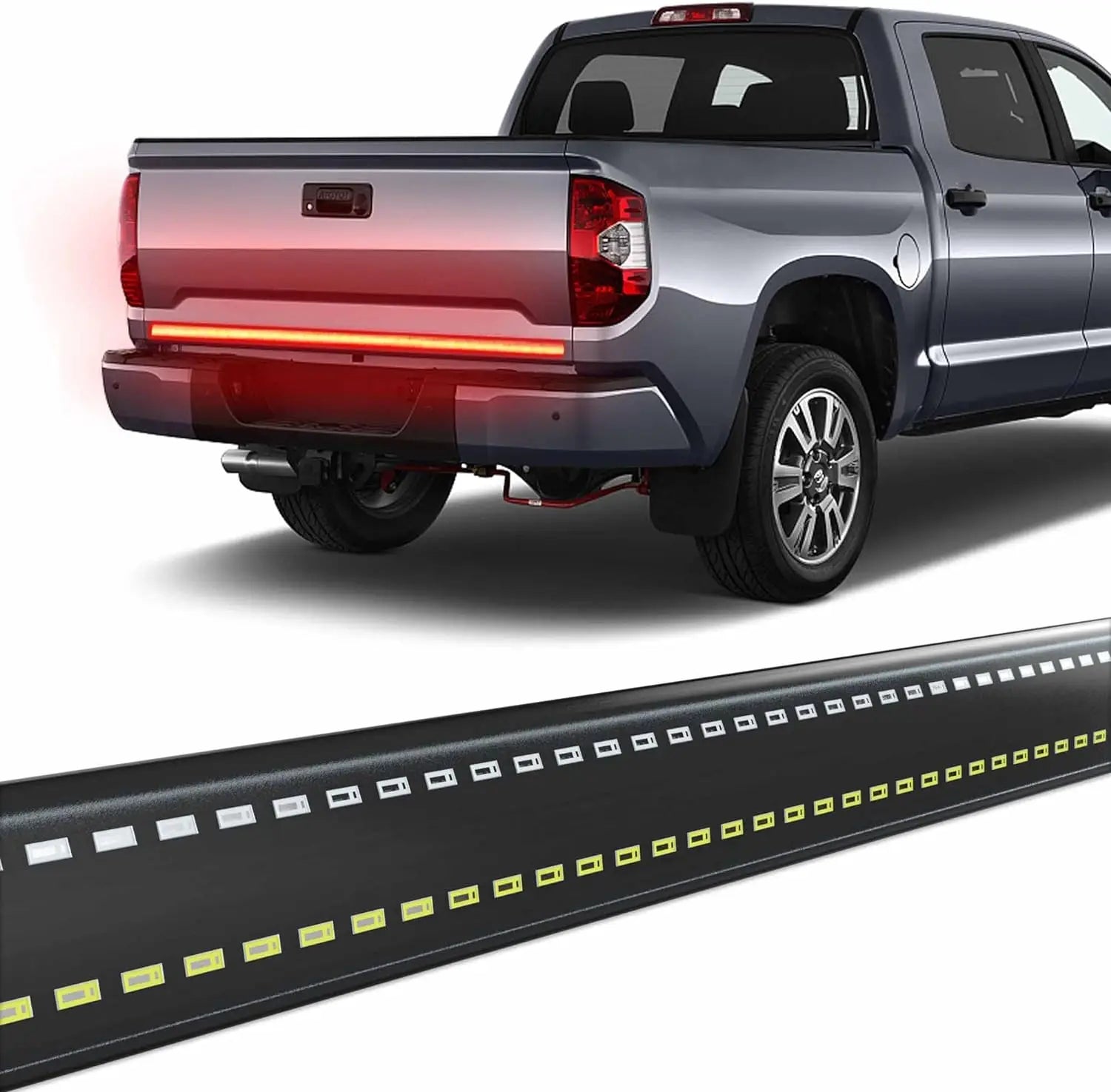 60 inch LED tailgate light bar for Chevrolet Silverado, GMC Sierra and Ford F150 full-size pickup trucks.