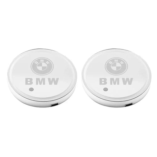 7-color USB rechargeable LED cup holder lights for BMW with automatic vibration sensor, ambient RGB lighting and premium acrylic design.