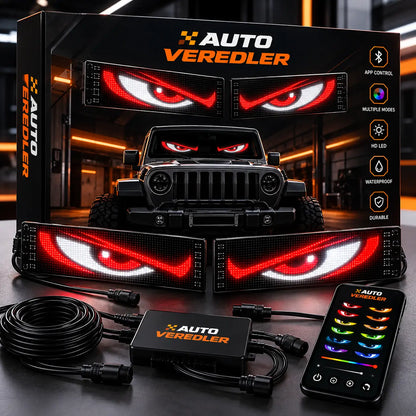 AUTOVEREDLER Eyes animated LED display showing red glowing eyes on car windshield