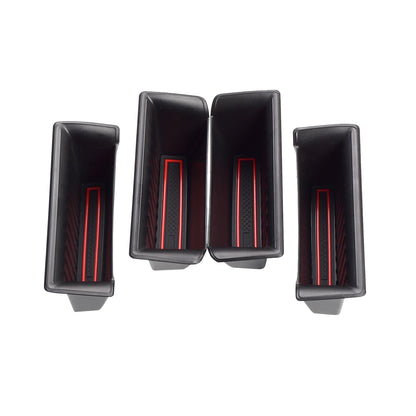 4 piece door handle storage organizer tray set for Dodge Ram 1500 2019 to 2026 in durable ABS with black or red options.