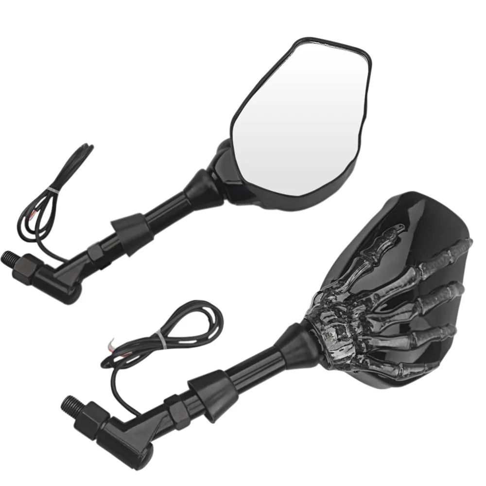 LED Skeleton Claw Motorcycle Mirrors – Universal 10mm Rearview Mirror Set
