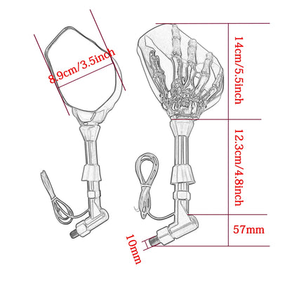 LED Skeleton Claw Motorcycle Mirrors – Universal 10mm Rearview Mirror Set