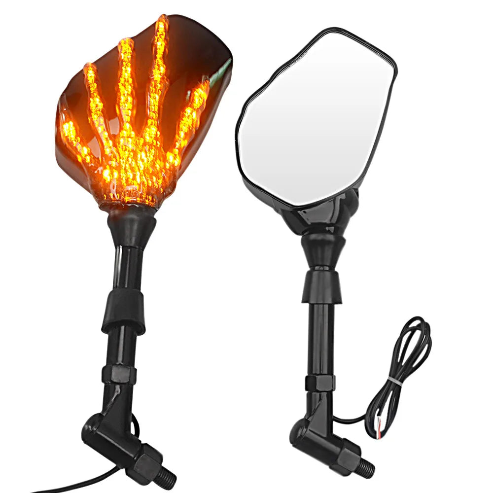 LED Skeleton Claw Motorcycle Mirrors – Universal 10mm Rearview Mirror Set