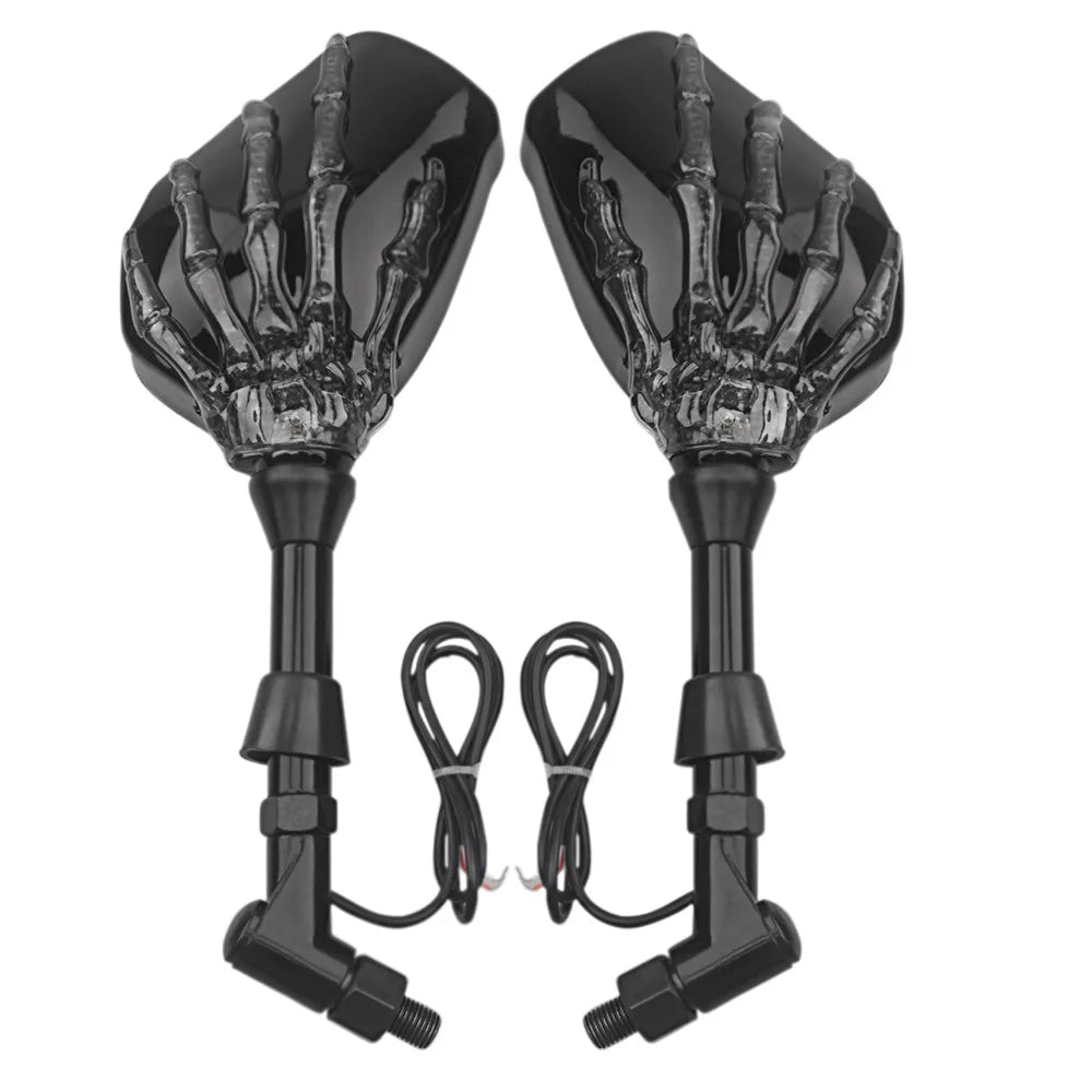 LED Skeleton Claw Motorcycle Mirrors – Universal 10mm Rearview Mirror Set