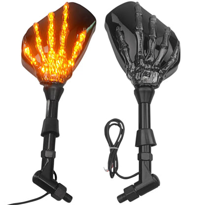 LED Skeleton Claw Motorcycle Mirrors – Universal 10mm Rearview Mirror Set